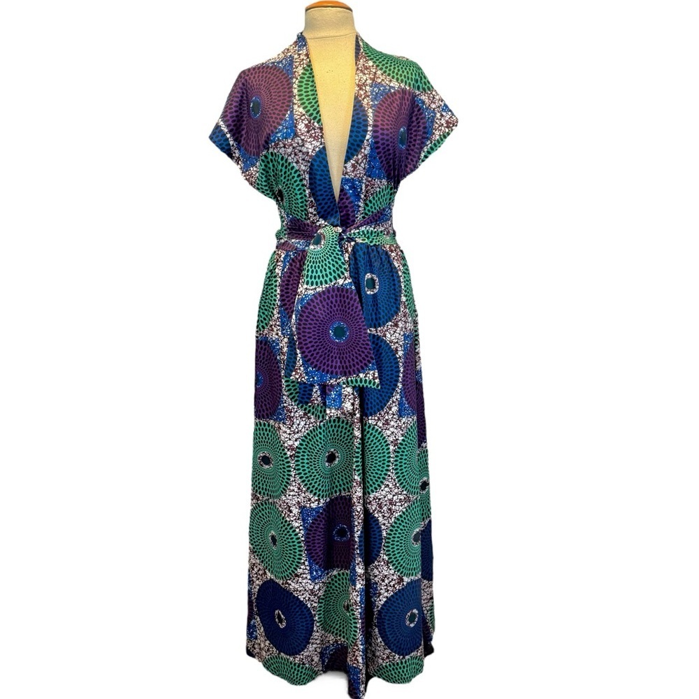 African Design Vibrant Green and Blue Maxi Dress